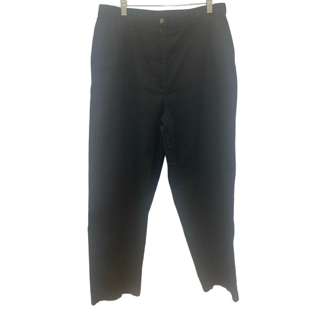 Talbots Petite High Rise Pants 14P Black Straight Leg Stretch  Business Casual